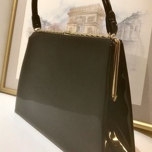 Vintage Black Patent Leather Snap Closure Handbag